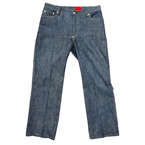 V CRISTINA size 8 straight wide Leg Jeans dark gray wash gold thread christina